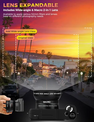 Miniatura 4 de Cámara digital con kit de accesorios de creador, cámaras de fotografía 4K, cámara de control remoto de 48 MP para principiantes, pantalla abatible