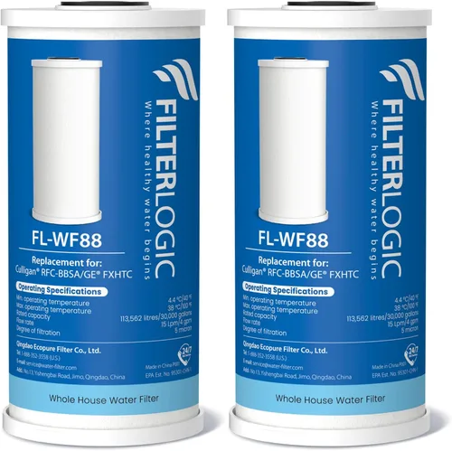 Filterlogic FXHTC, filtro de agua para toda la casa, repuesto para GE® FXHTC, GXWH40L, Culligan® RFC-BBSA, W10-BC, filtros de carbono, 5 micras,