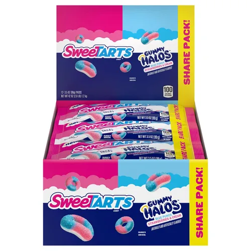 SweeTARTS Halos, dulces, ponche azul y fresas y crema, agrio y masticable, suave y esponjoso, 3.5 onzas (12 unidades)