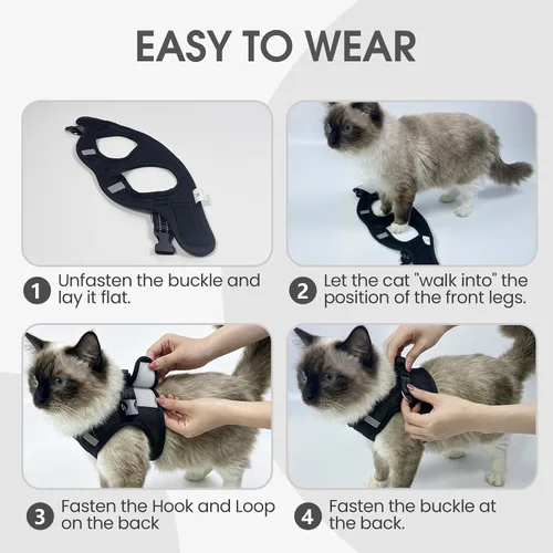 Miniatura 6 de Heywean Arnés y correa para gatos a prueba de escape, suave malla transpirable chaleco para caminar para gatitos, juego de arnés ajustable con tira