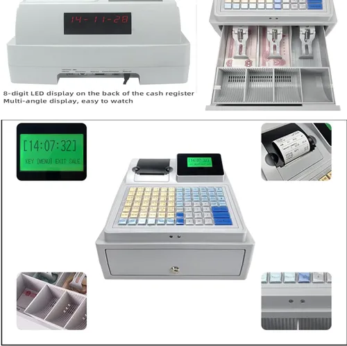 Miniatura 4 de Caja registradora Sistema electrónico Pos Caja registradora Teclado plano e impresora térmica Digital LED Caja registradora para supermercado