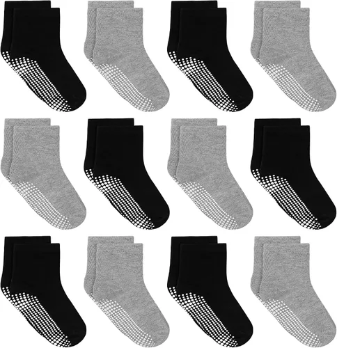 Miniatura 18 de Tphon Calcetines para Niños Pequeños, Calcetines Antideslizantes para Bebés para Niños y Niñas, 12 Pares de Calcetines para Niños Infantes de 6M-10