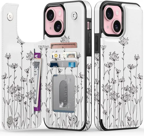 Miniatura 20 de FUNMIKO Funda tipo cartera para iPhone 13 con tarjetero, bloqueo RFID, protección de grado militar y obras de arte impresas con rayos UV, cierre