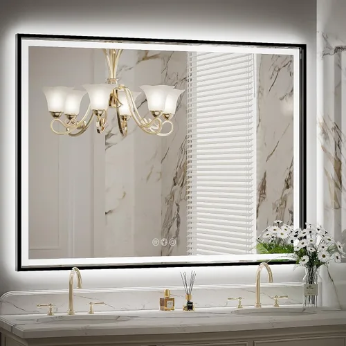 Miniatura 11 de Espejo de baño LED redondo de 28 pulgadas, retroiluminación de luz diurna de 6000 K, antivaho y regulable, espejo impermeable sin marco con control