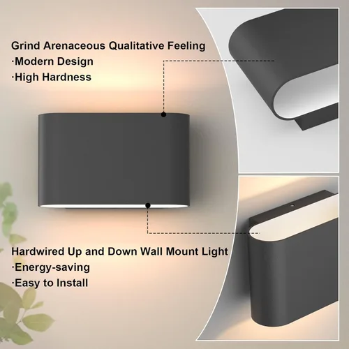 Miniatura 7 de Aipsun Juego de 2 Apliques de Pared LED Modernos Negros Luces de Pared para Interiores con Cableado Fijo Hacia Arriba y Hacia Abajo Luz de Montaje