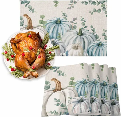 Miniatura 35 de Juego de 1 mantel individual gris de Navidad, manteles individuales de enanos de invierno y cardenales antideslizantes, manteles individuales