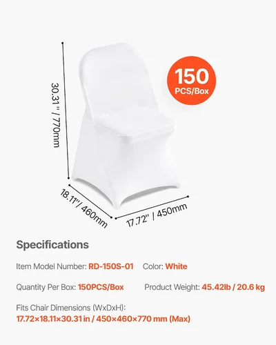 Miniatura 84 de VEVOR 150 fundas blancas para sillas de poliéster y elastano, fundas elásticas para bodas, fiestas, comedor, banquetes, sin pinzas, 150
