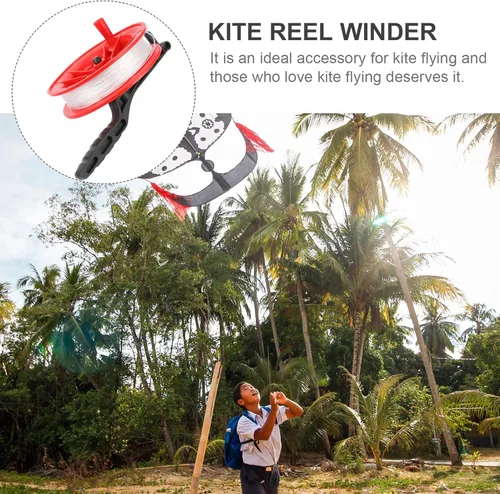 Miniatura 6 de NUOBESTY Cuerda de cometa con carrete de cuerda de cometa Winder Line Wheel Hand Flying Line Reel Accesorios para niños Juego al aire libre 328.1 ft