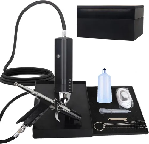 Kit de aerógrafo de alta presión, compresor de aerógrafo inalámbrico recargable, pistola de aerógrafo de mano de doble acción, juego de mini Negro