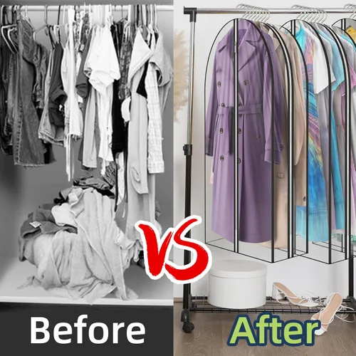 Miniatura 6 de Bolsas de ropa transparentes con fuelle de 12 pulgadas para colgar ropa, bolsas de traje de 60 pulgadas para almacenamiento de abrigos, vestidos