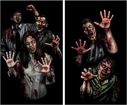 Miniatura 2 de WOWindow Zombie Breakout Revenge Halloween 34.5 x 60 pulgadas (1) póster de plástico retroiluminado reutilizable para decoración de ventana, hecho
