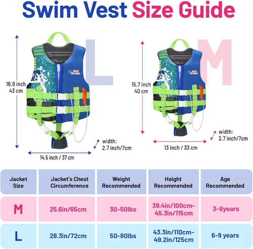 Miniatura 5 de HeySplash Chaleco de natación para niños pequeños, chaqueta de natación para niños de 30-50/50-80 libras, chaleco flotante para niños con correa