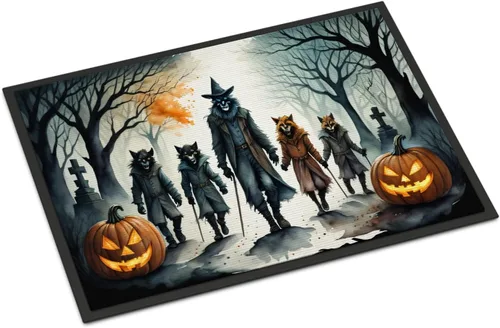 Miniatura 45 de Caroline's Treasures DAC2223MAT - Felpudo espeluznante de Halloween con gato negro de 18 x 27 pulgadas, tapete para puerta delantera