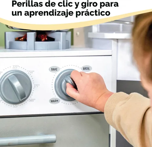 Miniatura 11 de KidKraft Ultimate - Cocina de madera de esquina con luces y sonidos, teléfono de juego y cortinas, blanco