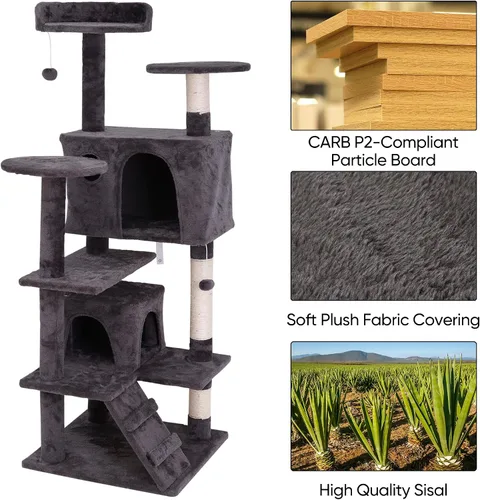 Miniatura 4 de ZENY Árbol para gatos de 54 pulgadas, condominio de torre para gatos de interior, casa para gatos de varios niveles con poste rascador cubierto