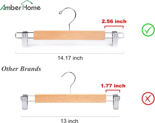 Miniatura 3 de Amber Home Paquete de 24 perchas de madera natural maciza de 14.17 pulgadas, perchas inferiores para pantalones pantalones jeans con 2 clips