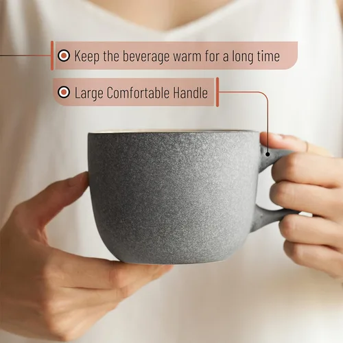 Miniatura 6 de BTAT - Juego de tazas de café de porcelana, 14 onzas (14.0 fl oz), paquete de 6, tazas de café de cerámica, negro mate exterior y colorido