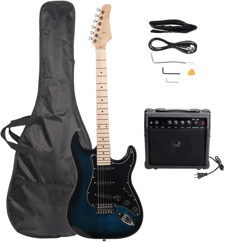 Miniatura 11 de Kit completo de guitarra eléctrica de 39 pulgadas para principiantes, tamaño completo con amplificador de 20 W, con correa, bolsa, amplificador