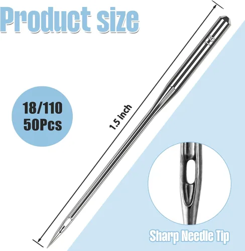 Miniatura 3 de 50 agujas de máquina de coser de tamaño universal 110/18, agujas de máquina de coser Quliting para cuero, compatibles con tipos de máquina de coser