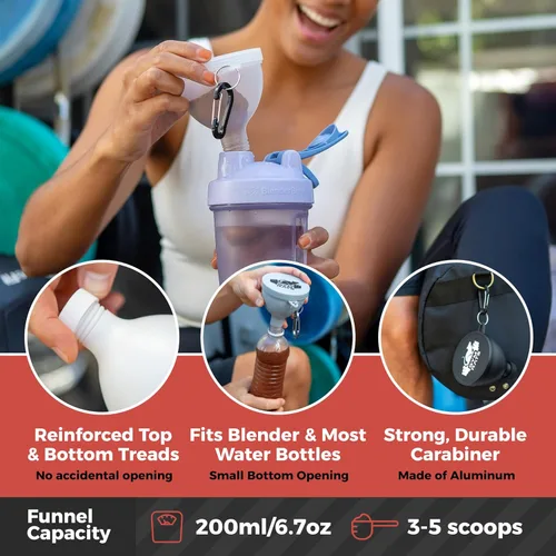 Miniatura 3 de Set de Embudos para Proteína en Polvo - Contenedor de Proteína en Polvo para Viajar con Mosquetón y Tapas Reforzadas para Evitar Derrames - Embudos