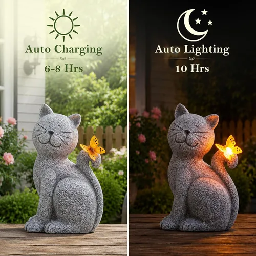 Miniatura 8 de Nacome Estatuas de Gato para Exteriores para Jardín: Decoración Exterior con Mariposa en Liquidación para Arte de Patio, Adornos de Césped, Porche