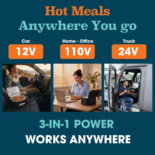 Miniatura 5 de TRAVELISIMO Microondas portátil, calentador de alimentos portátil para uso en el trabajo y el hogar, caja de almuerzo con calefacción 12V/24V/110V
