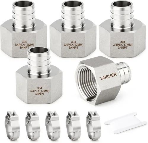 Miniatura 12 de TAISHER 2 accesorios Pex de acero inoxidable 304, 1/2 pulgada Pex x 1/2 pulgada NPT hembra, 1/2 pulgada Pex montaje con 2 abrazaderas de manguera