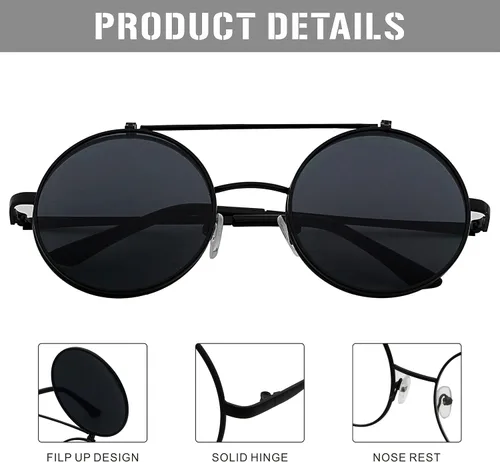Miniatura 4 de J&L Glasses Gafas de sol redondas retro abatibles Seampunk