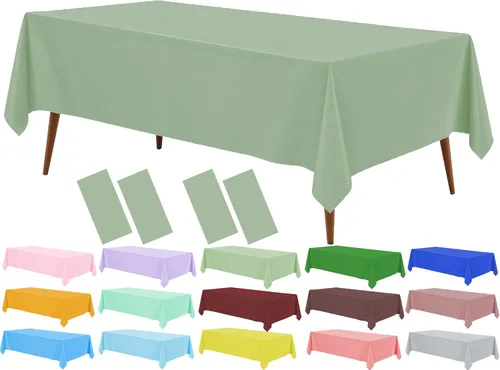 Miniatura 29 de Mantel de plástico verde frutal (paquete de 2), 54 x 108 pulgadas, cubierta de mesa para mesa rectangular, manteles desechables verde manzana