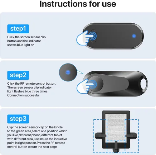 Miniatura 6 de Volteador de página con control remoto RF para Kindle Paperwhite, Oasis, eReaders Kobo, disparadores remotos para grabación de video y cámara, Negro