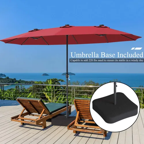 Miniatura 4 de Tangkula Sombrilla solar de patio de 15 pies con base, sombrilla individual extragrande de doble cara para exteriores con 36 luces LED y mango