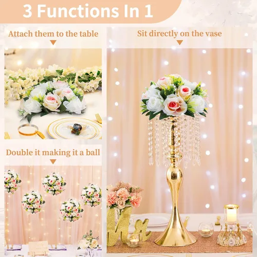 Miniatura 180 de NUPTIO Centros de mesa de flores para mesas de boda: arreglo de bolas de flores artificiales rosa y blanco para bodas, fiestas, 2 piezas de rosas