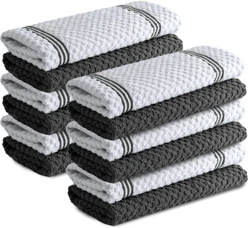 Infinitee Xclusives Paquete de 12 toallas de cocina de alta calidad, 100% algodón, 15 x 25 pulgadas, color gris