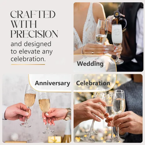 Miniatura 5 de Juego de 2, copas de champán personalizadas para boda, 8 onzas, grabado personalizado con nombres y fecha, flautas de brindis para novia, novio
