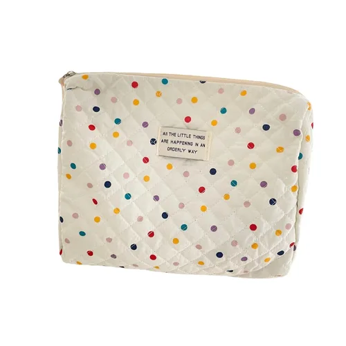 Bolsa de maquillaje kawaii, bolsa para cosméticos y cosméticos, bolsa organizadora de viaje, bolsa de aseo acolchada con lindos puntos de Fairycore,