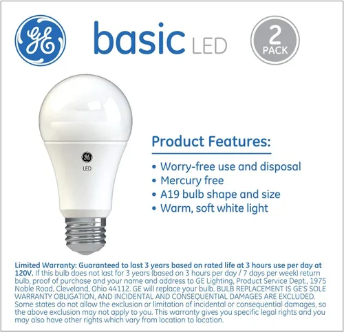 Miniatura 5 de GE Bombillas LED básicas, 100 vatios, blanco suave, A19, base mediana (paquete de 2)