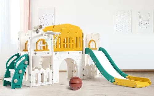 Miniatura 10 de GarveeLife Zona de juegos interior 8 en 1 para niños pequeños con tobogán: juego de tobogán para bebés de 1 a 3 años, tobogán para niños incluye aro