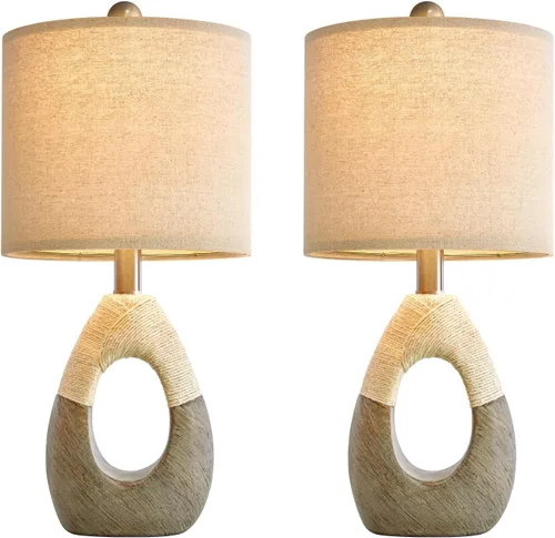 Miniatura 6 de OYEARS Juego de 2 lámparas de mesa bohemias de 19 pulgadas para dormitorio, sala de estar, adecuadas para espacios pequeños, lámpara de mesa de Gris