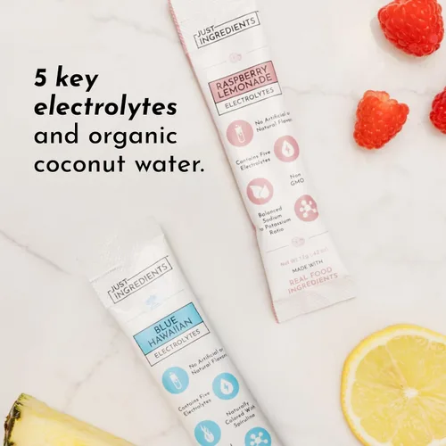 Miniatura 7 de JUST INGREDIENTS Paquete de muestra de electrolitos – Variedad de 10 barras Paquetes de polvo de hidratación Electrolitos de fruta real