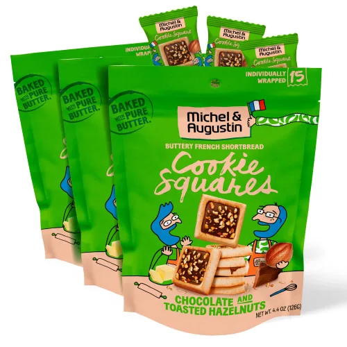 Miniatura 10 de Michel et Augustin Paquete variado de bolsas para galletas, 2 sabores: chocolate con leche y caramelo + chocolate con leche y avellana, 15 galletas