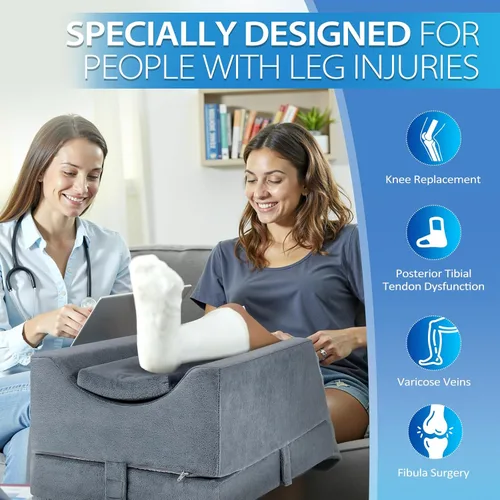 Miniatura 7 de Wellsin - Almohadas ajustables de 4 alturas para elevación de piernas después de cirugía, lesiones de rodilla y tobillo, almohada de cuña de pierna