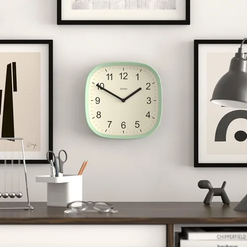 Miniatura 3 de JONES CLOCKS® Reloj de pared Sprite Reloj cuadrado redondo retro moderno 10 pulgadas Verde menta Neo Números fáciles de leer Perfecto
