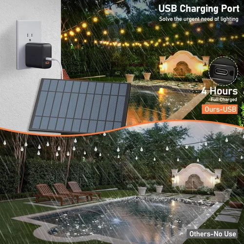 Miniatura 5 de Bosceos Cadena de luces solares de 50 pies para exteriores, luces de cadena al aire libre alimentadas por energía solar, luces de patio regulables