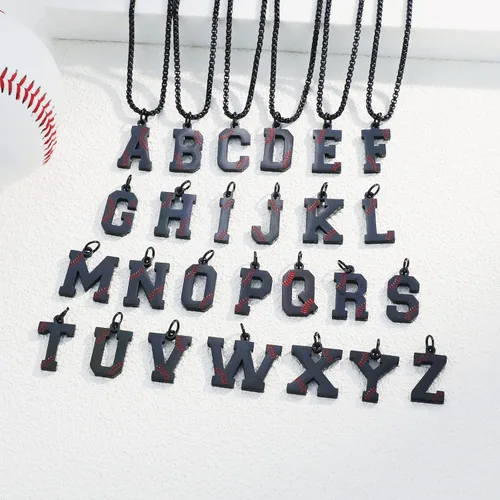 Miniatura 2 de Susook Collar con inicial de béisbol para niños, dije de letra A-Z, cadena de acero inoxidable de 22 + 2 pulgadas, regalo de béisbol personalizado