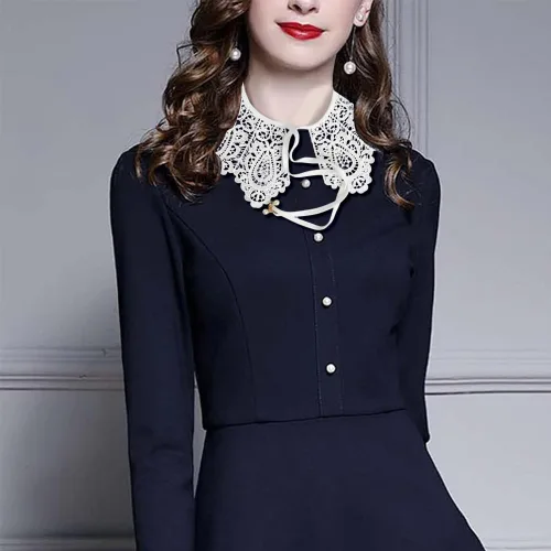 Miniatura 6 de GORGECRAFT Collar de encaje blanco para Halloween, cuello falso de encaje, para mujer, ahuecado, desmontable, tela de flores falsas, cuello
