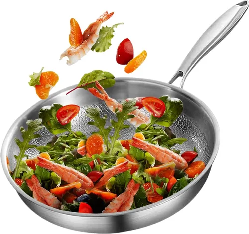 Miniatura 8 de Sartén de acero inoxidable – Sartén martillada resistente, cocina antiadherente, sartén para saltear con calor uniforme Utensilios de cocina