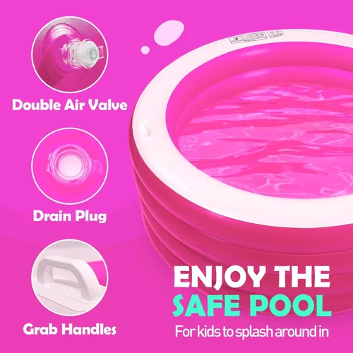 Miniatura 5 de Piscina inflable redonda de 72 x 30 pulgadas de profundidad, piscina inflable para el patio trasero para niños, rosa