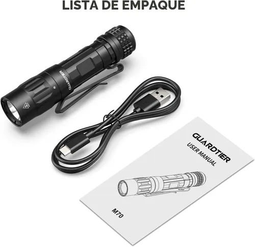 Miniatura 8 de Guardtier Linterna M70 EDC de 1100 lúmenes, luz de bolsillo recargable USB-C con clip, 5 modos de luz LED compacta para campamento, senderismo