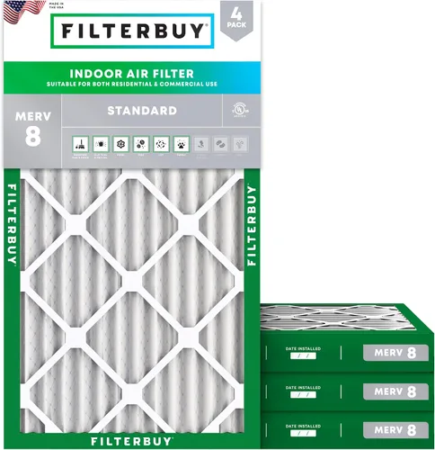Miniatura 64 de Filterbuy - Filtro de aire de 20x20x1 MERV 8, Defensa Esencial contra el Polvo y las Alergias (paquete de 4), Filtros plisados electrostáticos