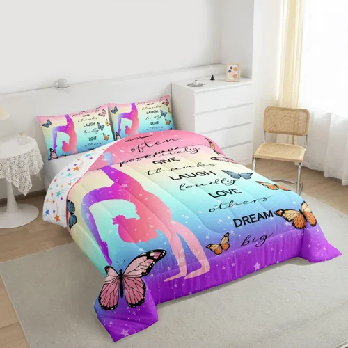 Miniatura 137 de Erosebridal Juego de ropa de cama de princesa de ballet, tamaño Queen, juego de edredón de 3 piezas para niñas bailarinas de ballet, lindo juego